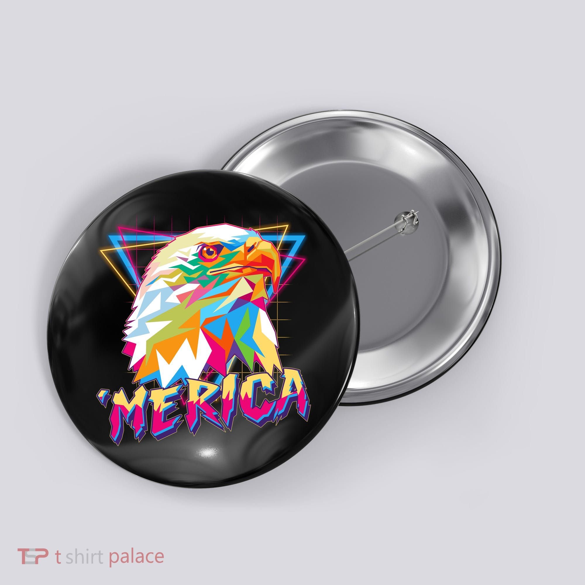 Retro Eighties 80's Merica Polygon Eagle Head Button