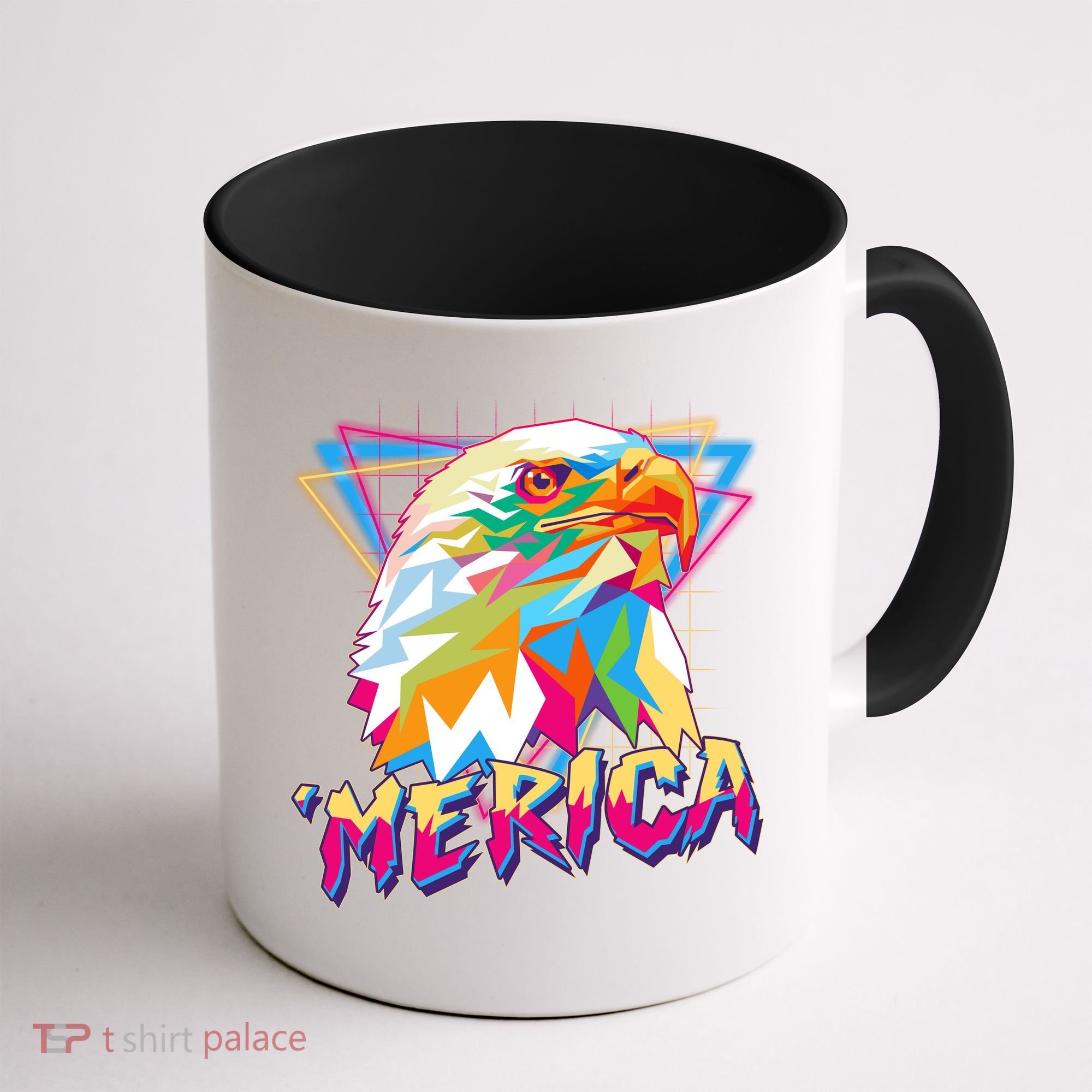 Retro Eighties 80's Merica Polygon Eagle Head Coffee Mug