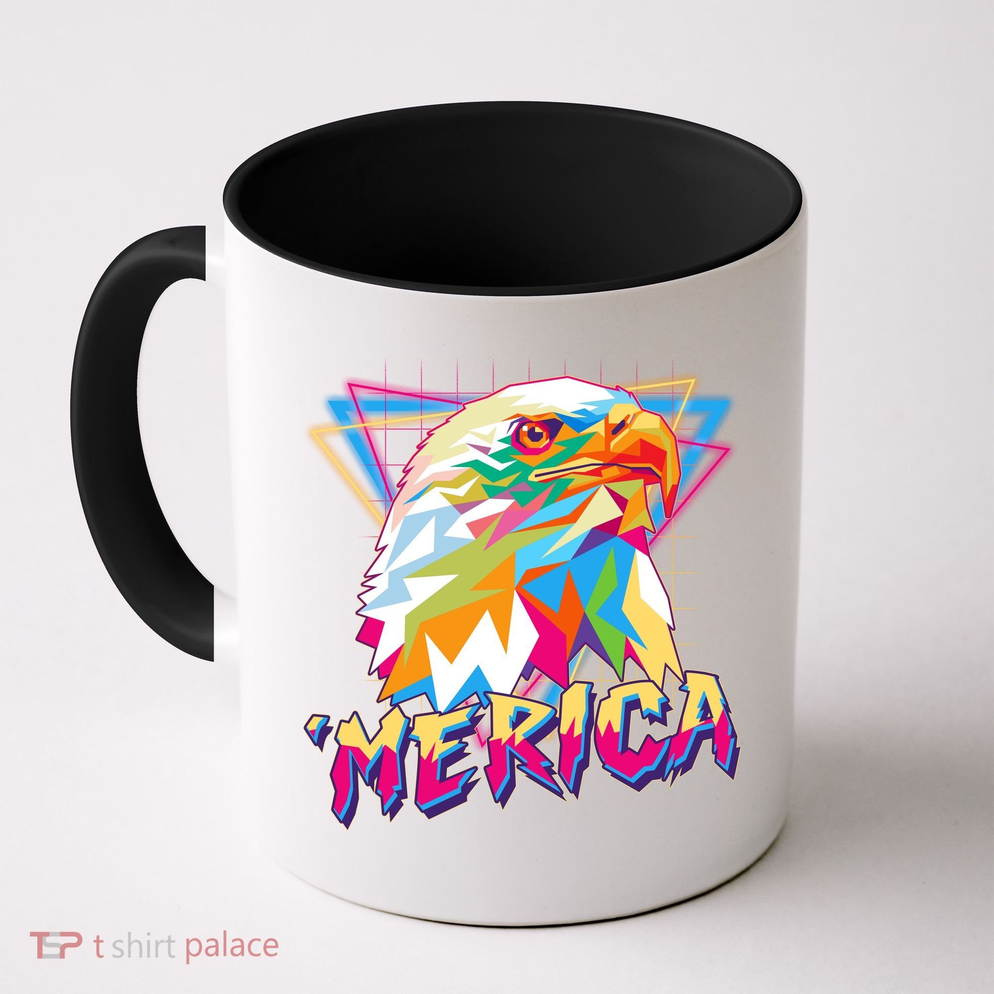Retro Eighties 80's Merica Polygon Eagle Head Coffee Mug