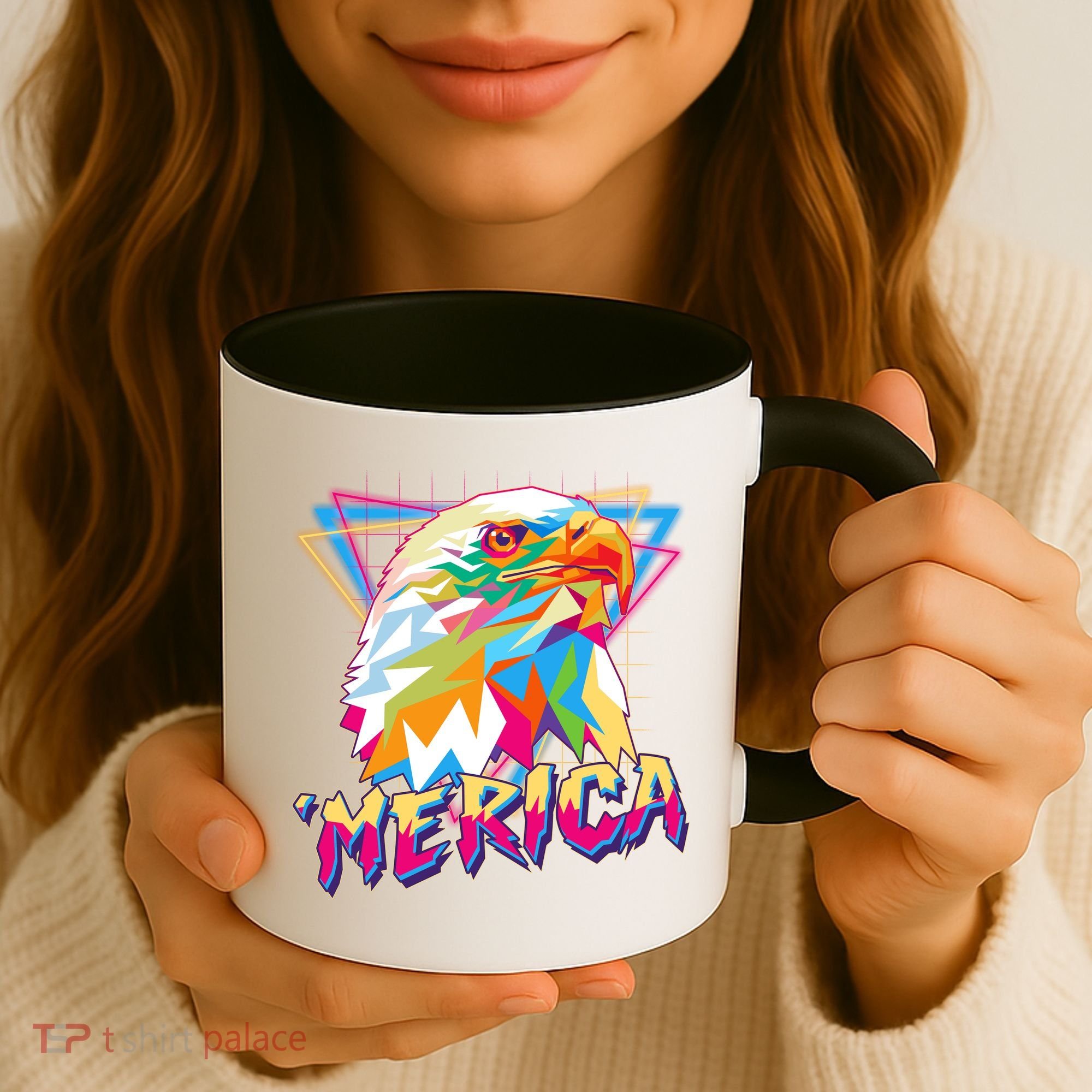 Retro Eighties 80's Merica Polygon Eagle Head Coffee Mug