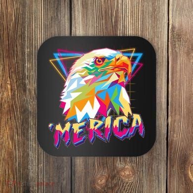Retro Eighties 80's Merica Polygon Eagle Head Coaster