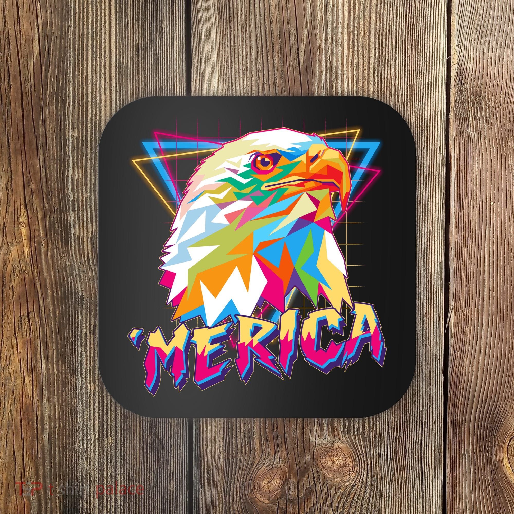 Retro Eighties 80's Merica Polygon Eagle Head Coaster