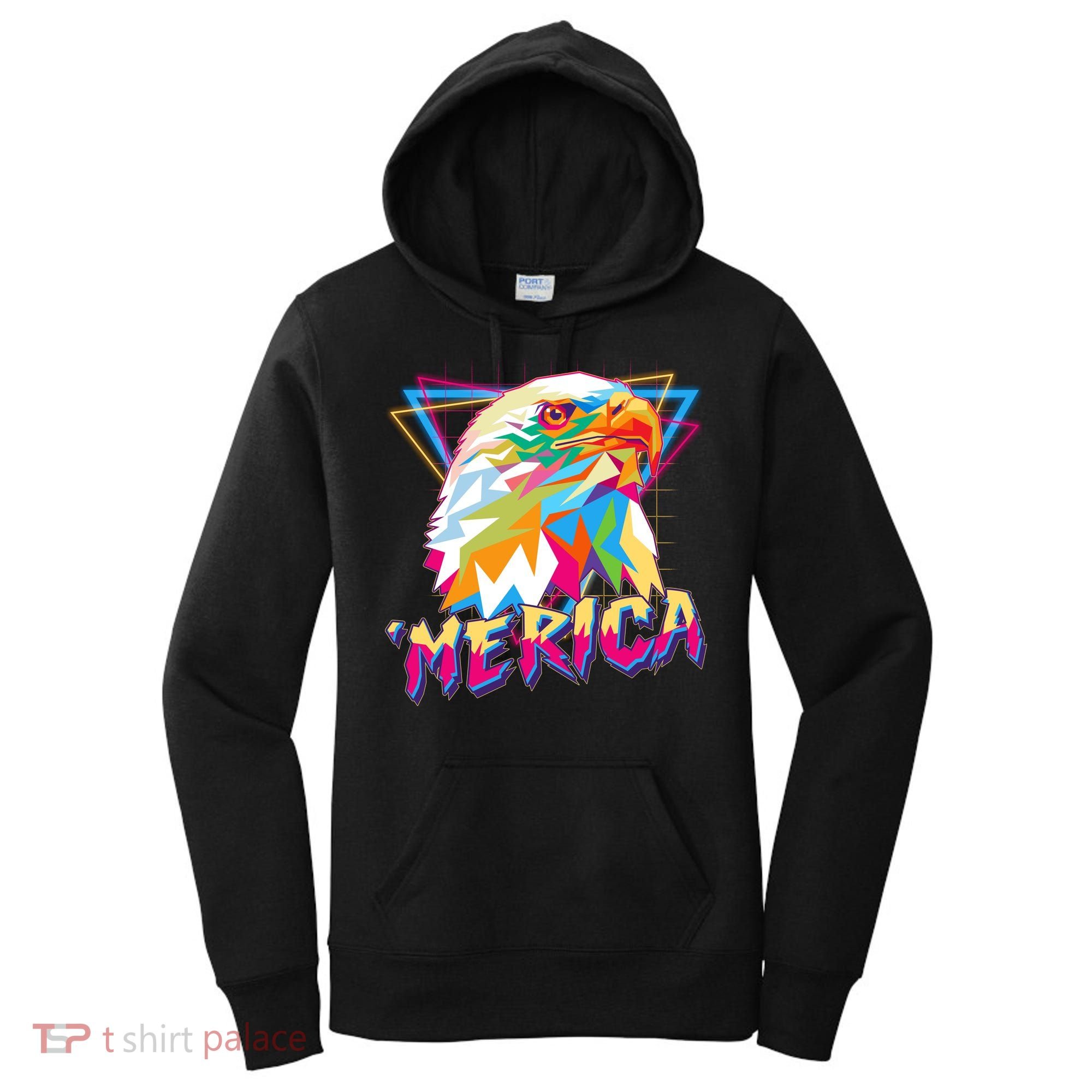 Retro Eighties 80's Merica Polygon Eagle Head Women's Hoodie