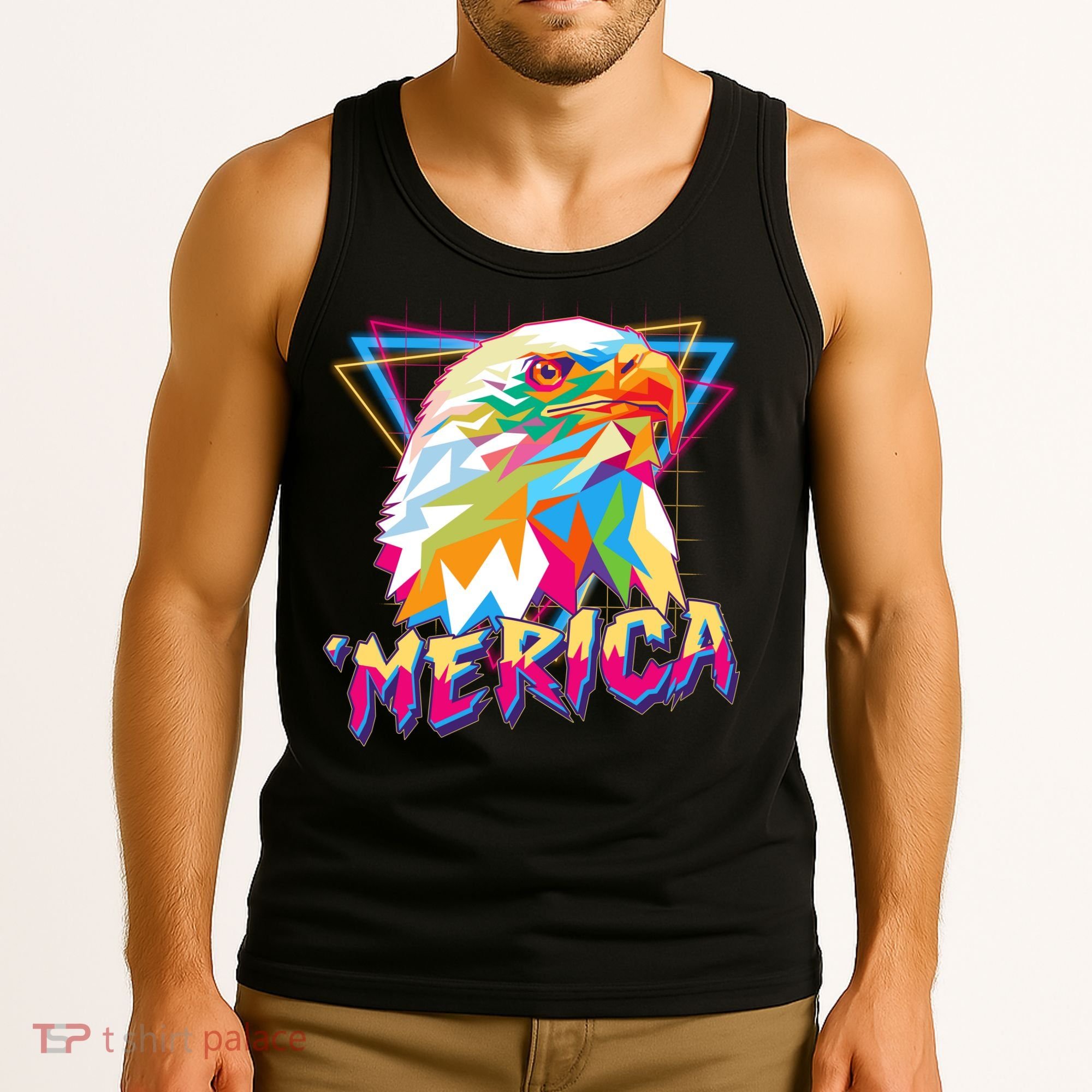 Retro Eighties 80's Merica Polygon Eagle Head Tank Top