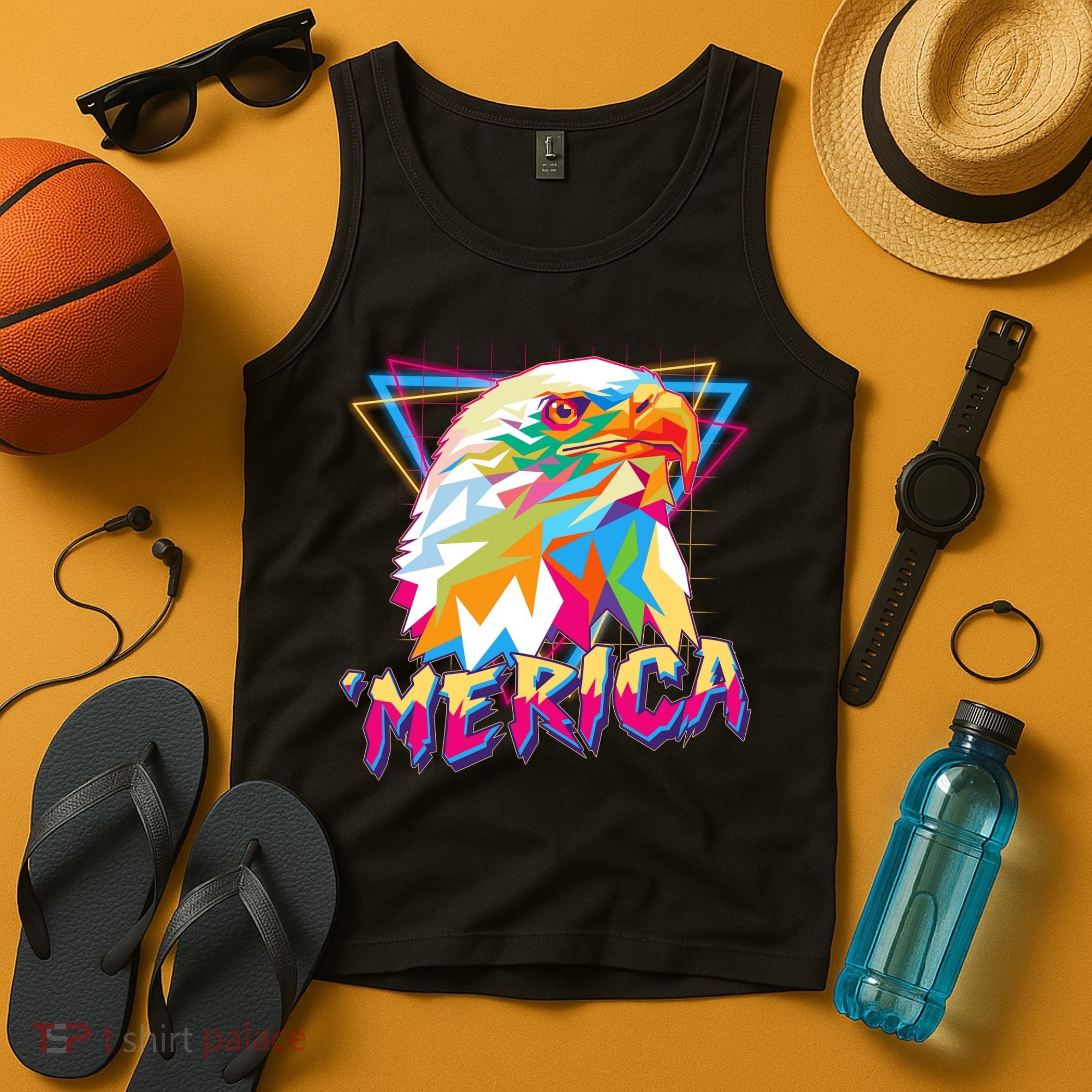 Retro Eighties 80's Merica Polygon Eagle Head Tank Top