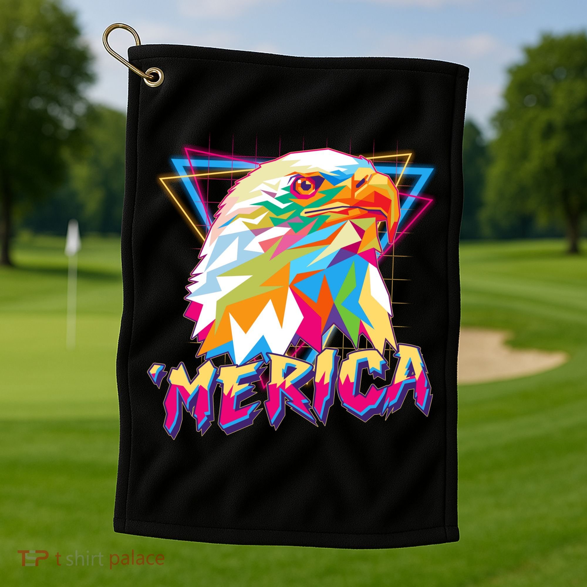 Retro Eighties 80's Merica Polygon Eagle Head Golf Towel