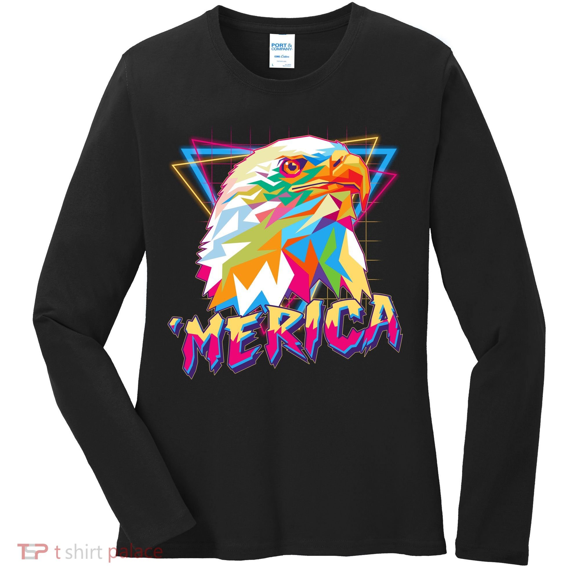 Retro Eighties 80's Merica Polygon Eagle Head Women's Long Sleeve Shirt