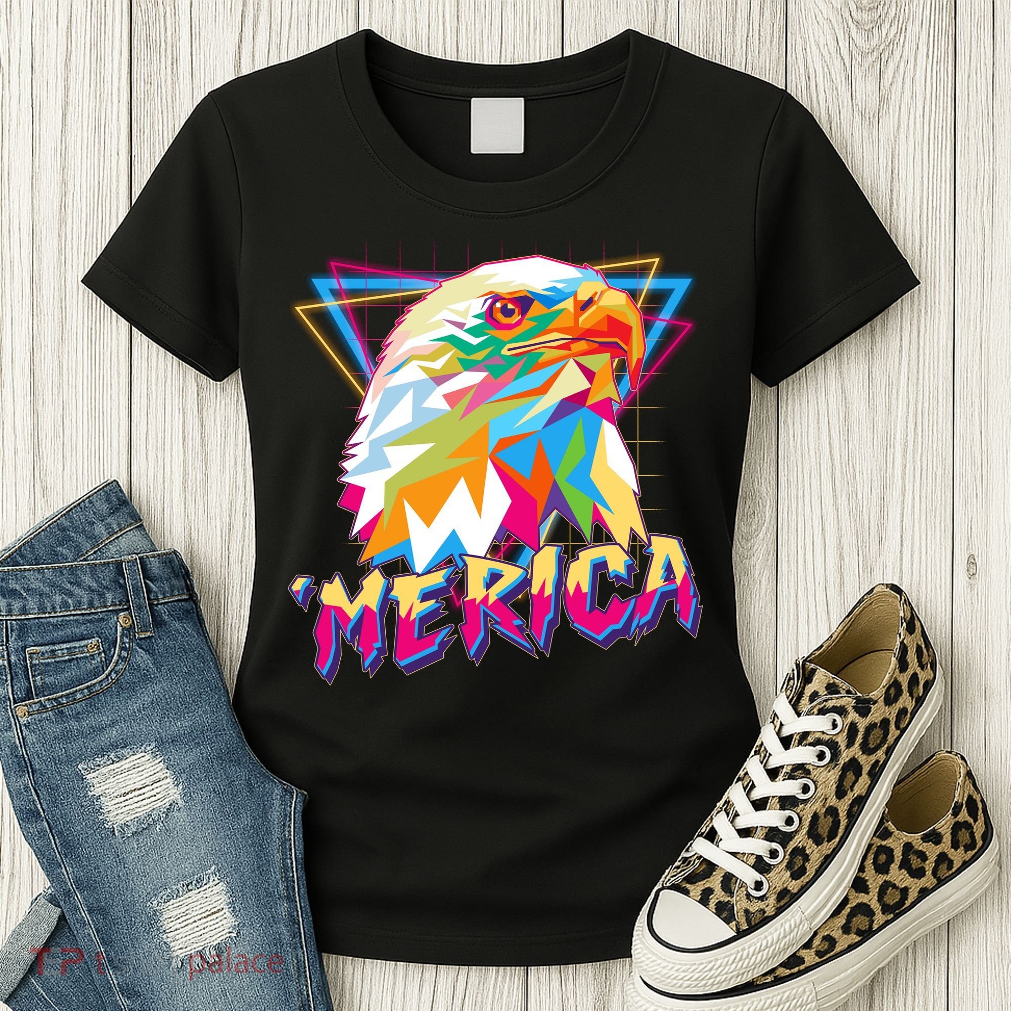 Retro Eighties 80's Merica Polygon Eagle Head Women's T-Shirt