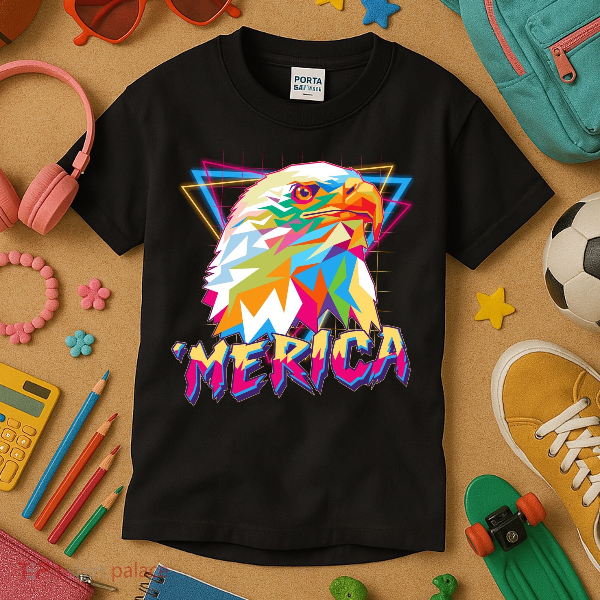Retro Eighties 80's Merica Polygon Eagle Head Kids T-Shirt