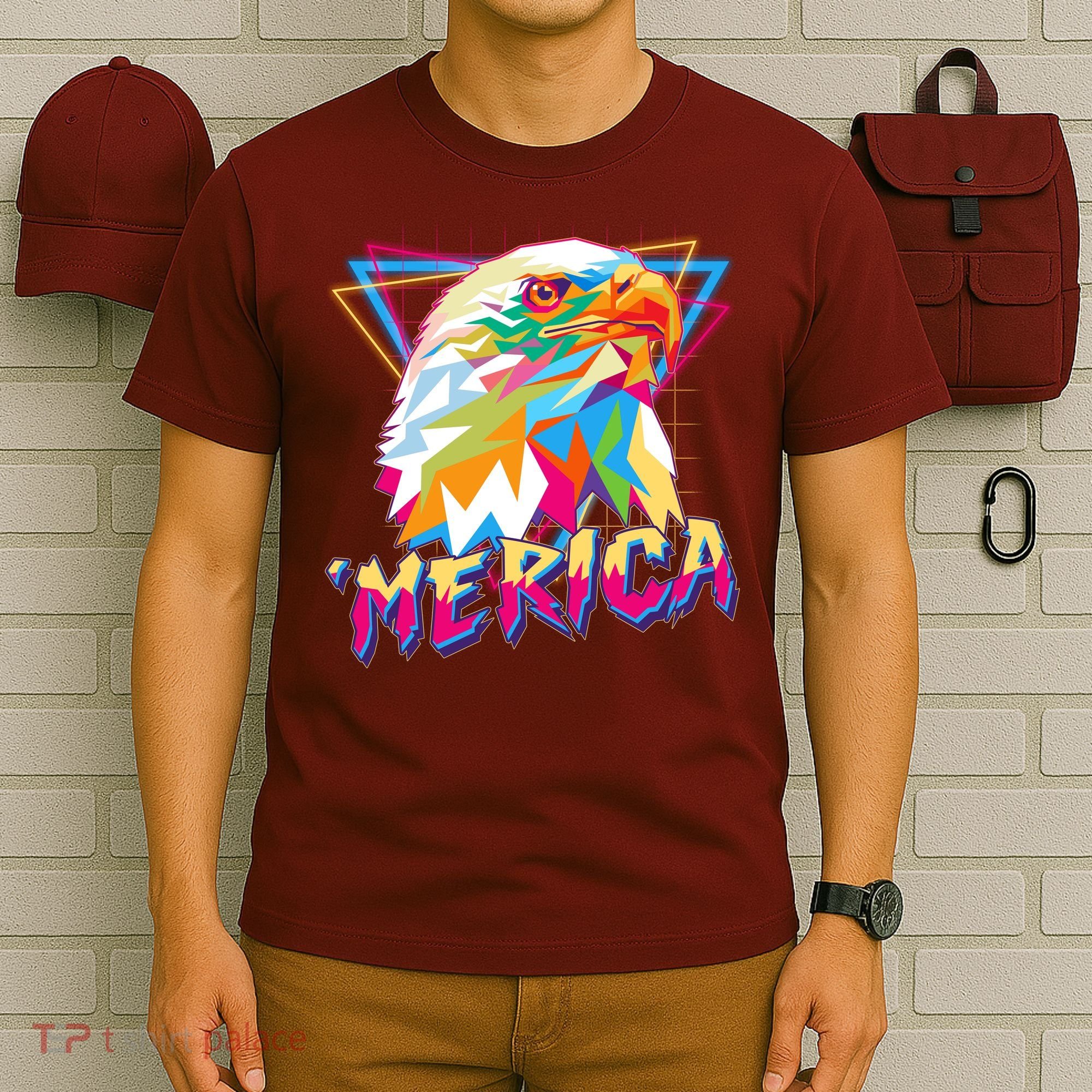 Retro Eighties 80's Merica Polygon Eagle Head T-Shirt