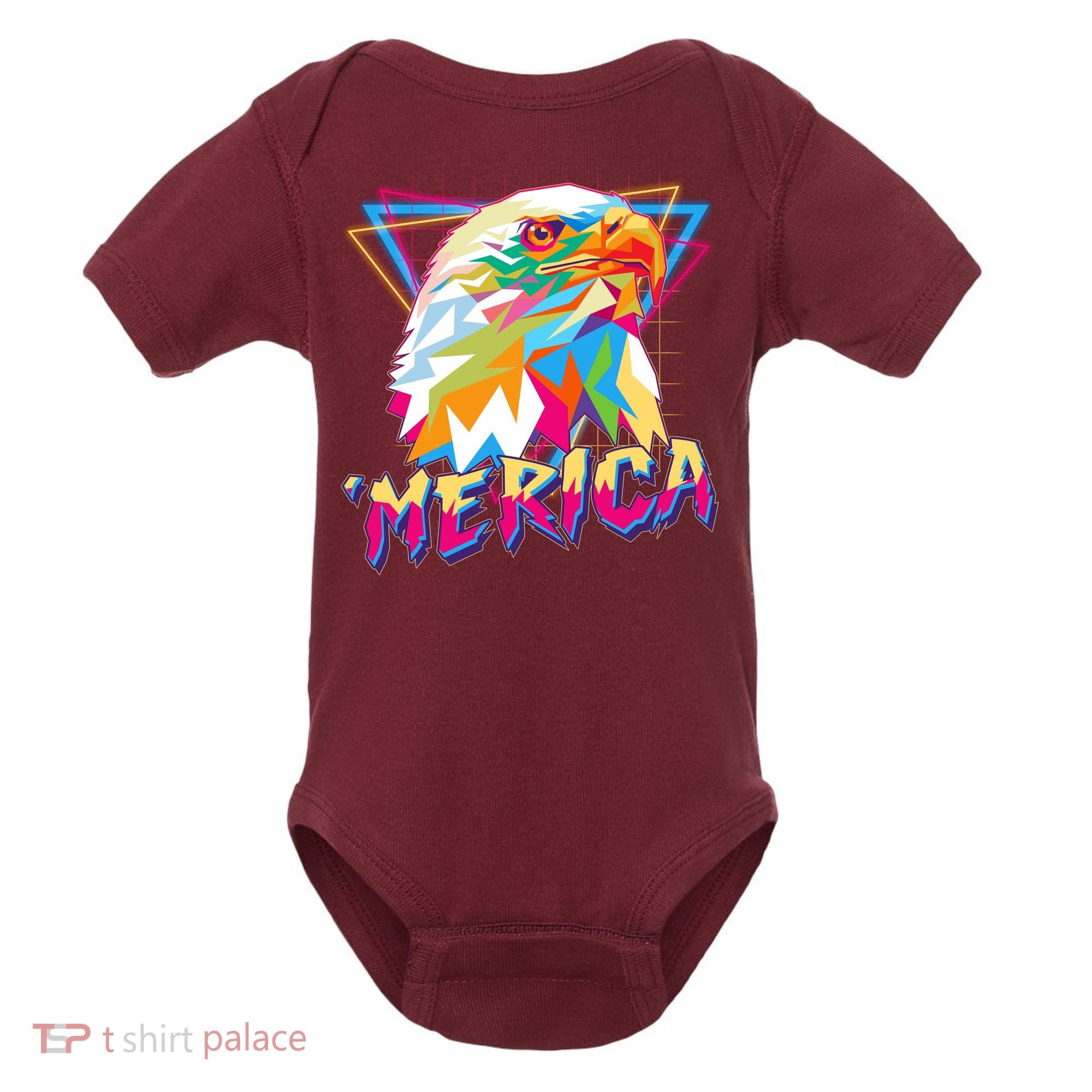 Retro Eighties 80's Merica Polygon Eagle Head Baby Bodysuit