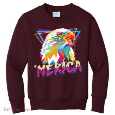 Retro Eighties 80's Merica Polygon Eagle Head Kids Sweatshirt