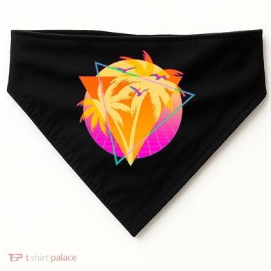 Retro Eighties 80's Tropical Palm Trees Emblem USA-Made Doggie Bandana
