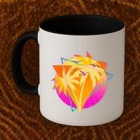 Retro Eighties 80's Tropical Palm Trees Emblem Coffee Mug thumb 2