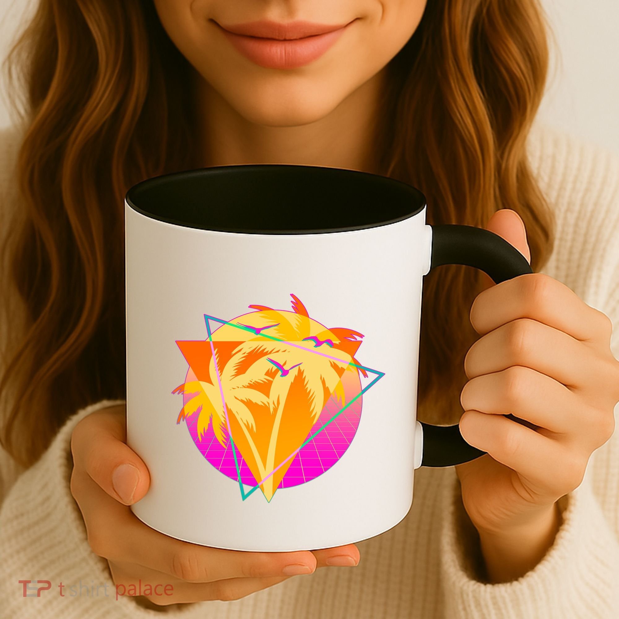 Retro Eighties 80's Tropical Palm Trees Emblem Coffee Mug