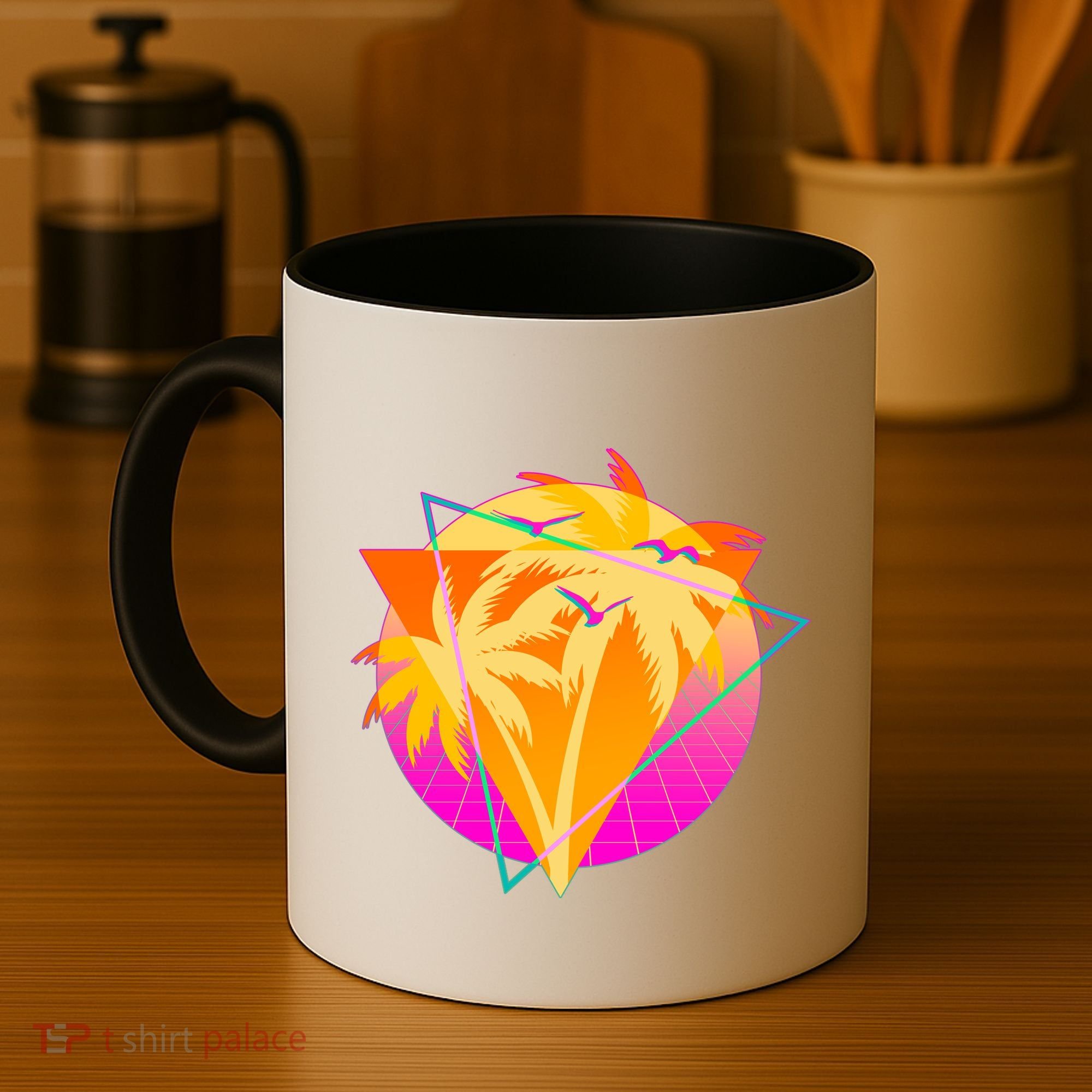 Retro Eighties 80's Tropical Palm Trees Emblem Coffee Mug