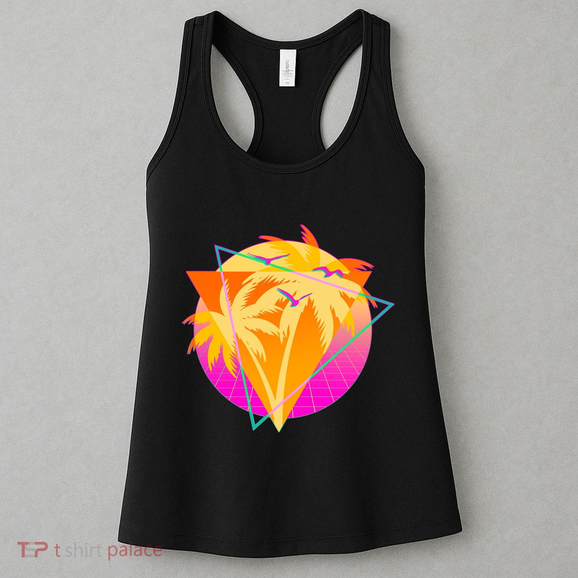 Retro Eighties 80's Tropical Palm Trees Emblem Women's Tank Top