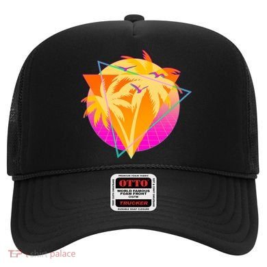 Retro Eighties 80's Tropical Palm Trees Emblem Hat