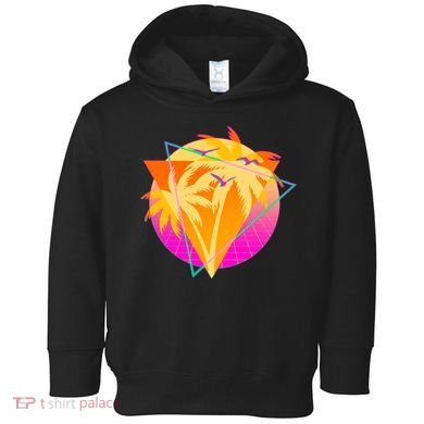 Retro Eighties 80's Tropical Palm Trees Emblem Toddler Hoodie