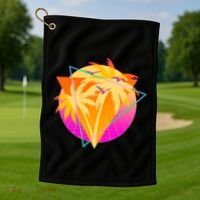 Retro Eighties 80's Tropical Palm Trees Emblem Golf Towel thumb 1