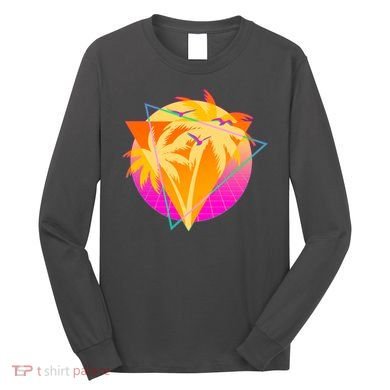 Retro Eighties 80's Tropical Palm Trees Emblem Long Sleeve Shirt