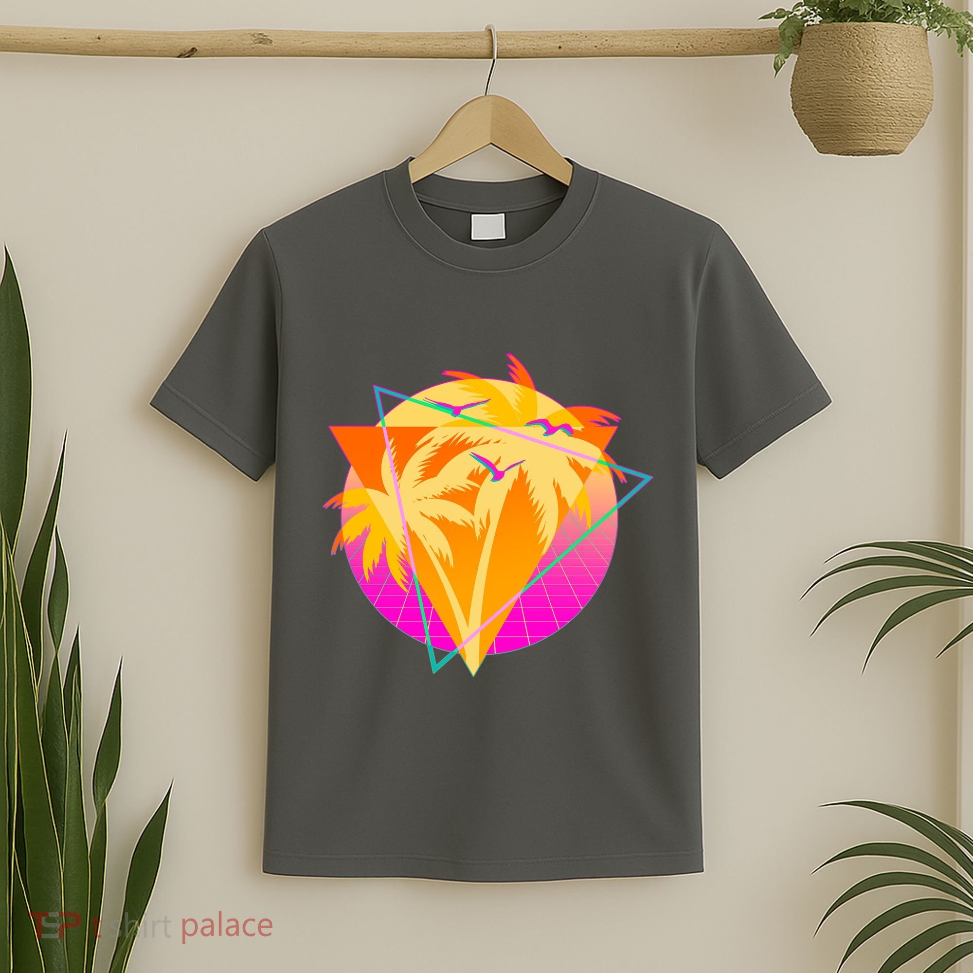 Retro Eighties 80's Tropical Palm Trees Emblem T-Shirt
