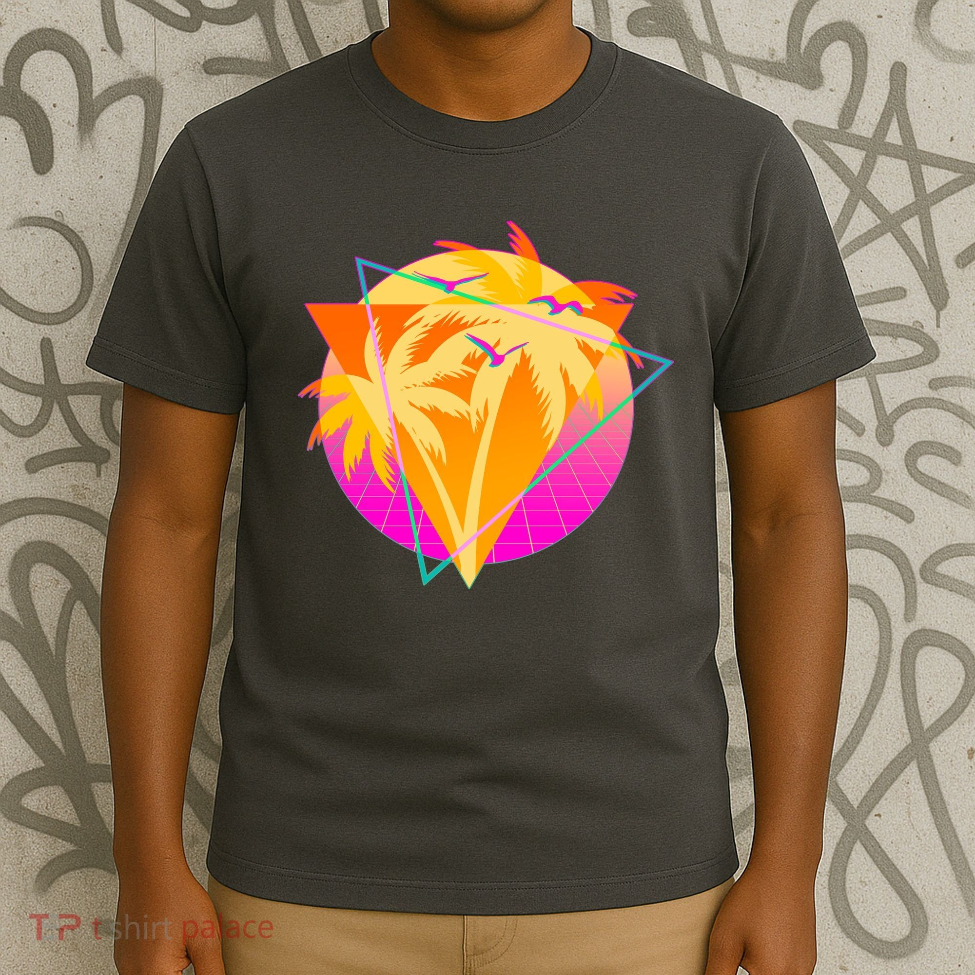 Retro Eighties 80's Tropical Palm Trees Emblem T-Shirt