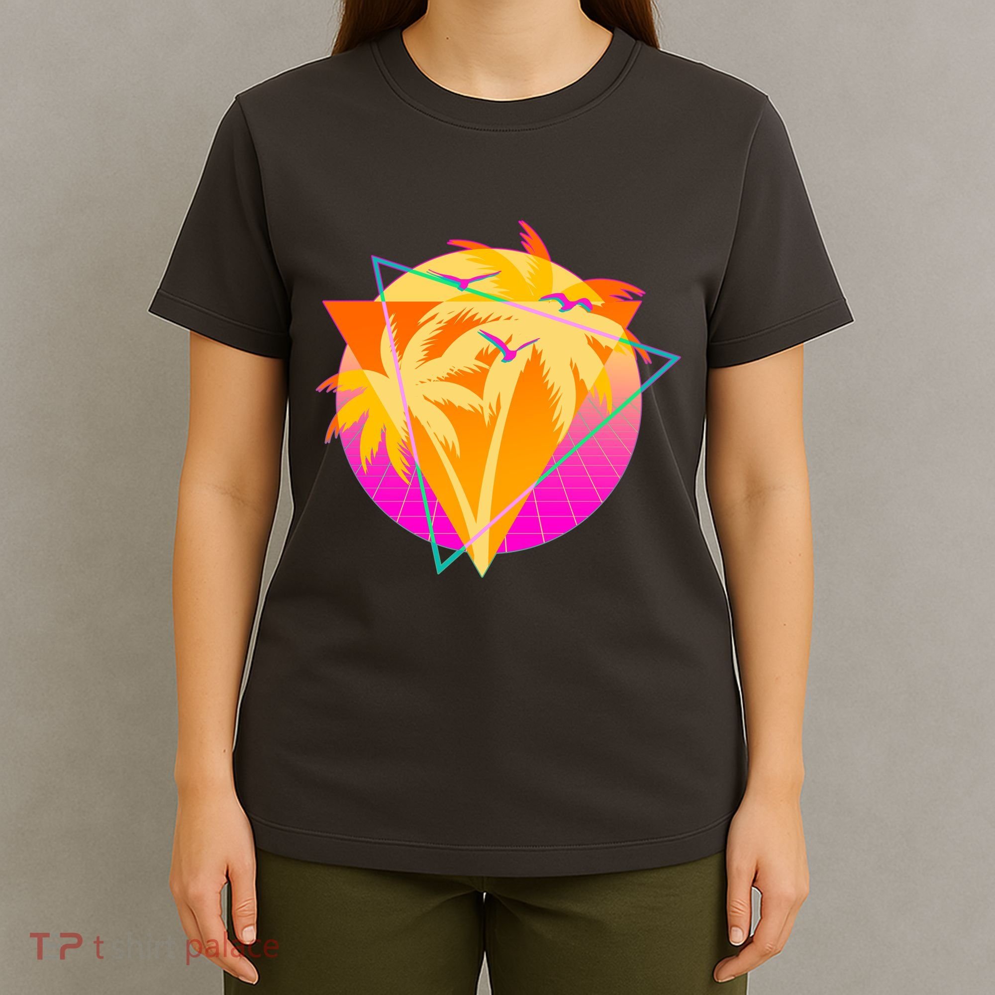 Retro Eighties 80's Tropical Palm Trees Emblem T-Shirt