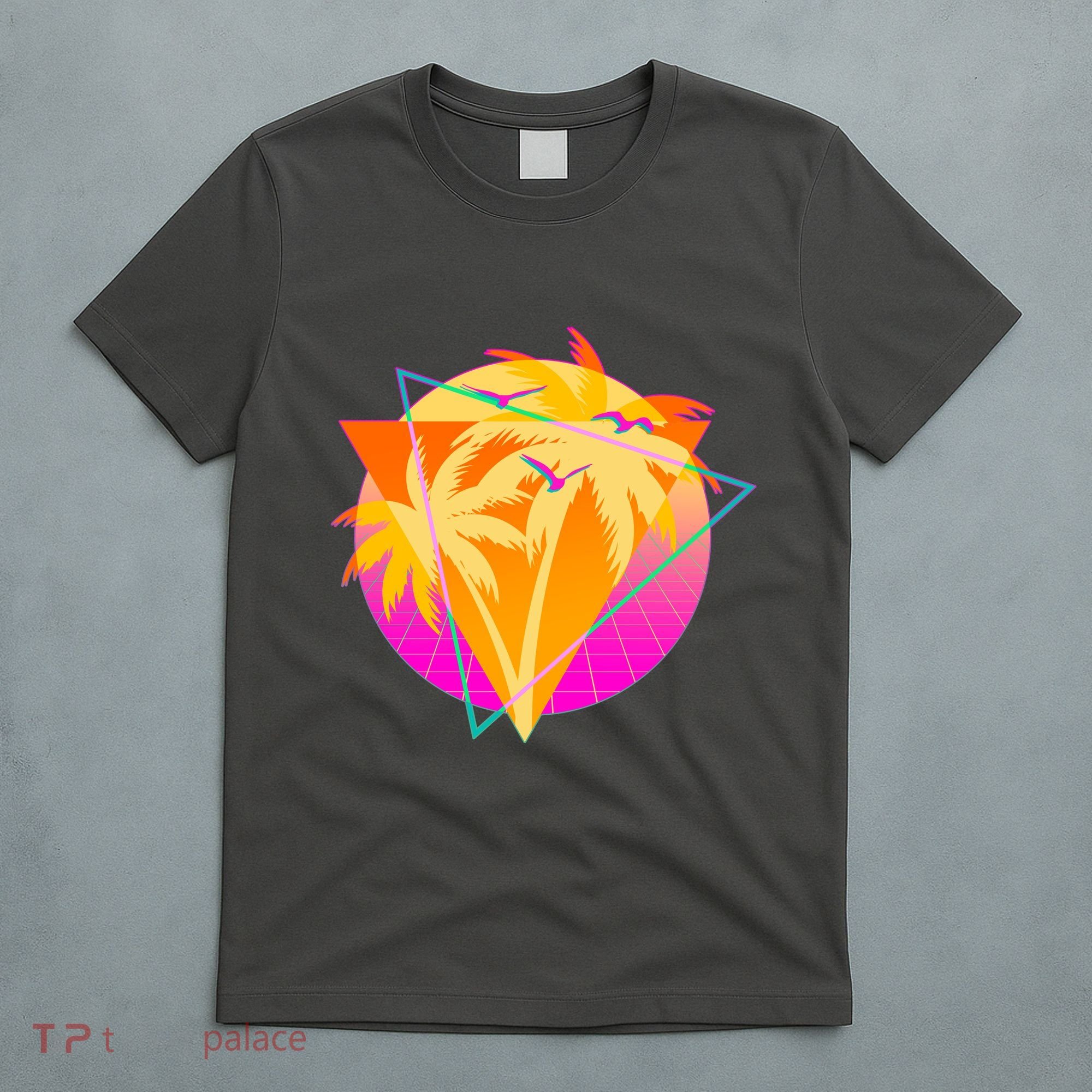 Retro Eighties 80's Tropical Palm Trees Emblem T-Shirt