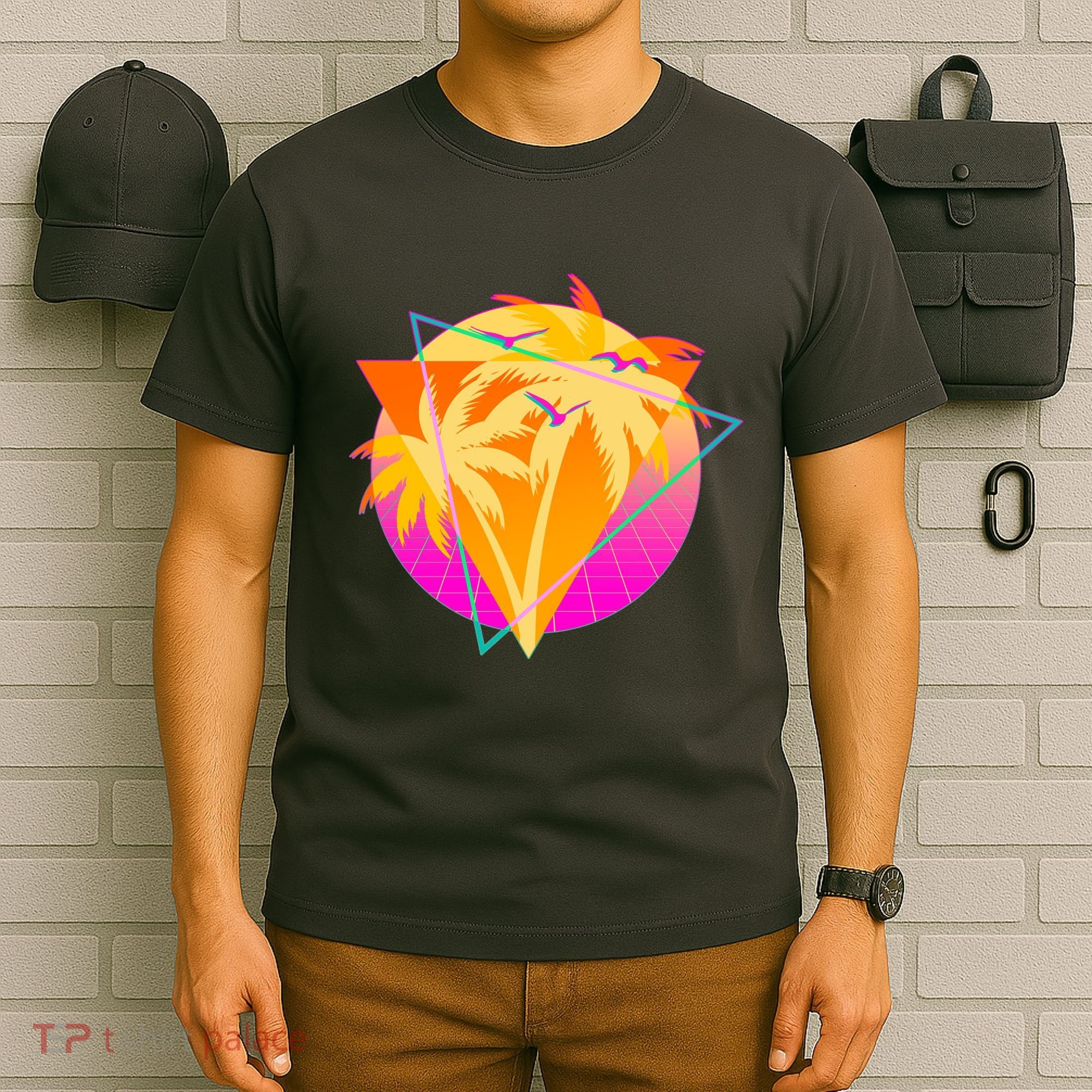 Retro Eighties 80's Tropical Palm Trees Emblem T-Shirt
