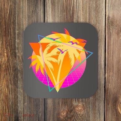 Retro Eighties 80's Tropical Palm Trees Emblem Coaster