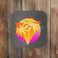 Retro Eighties 80's Tropical Palm Trees Emblem Coaster thumb 0