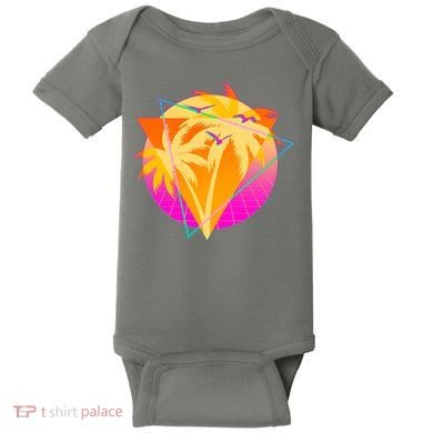 Retro Eighties 80's Tropical Palm Trees Emblem Baby Bodysuit