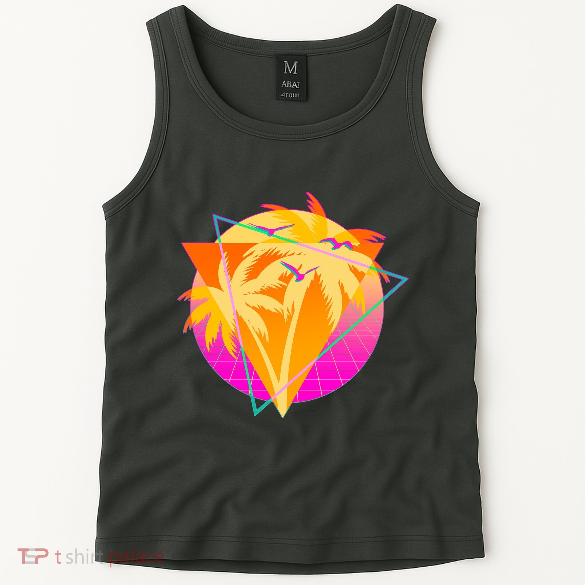 Retro Eighties 80's Tropical Palm Trees Emblem Tank Top