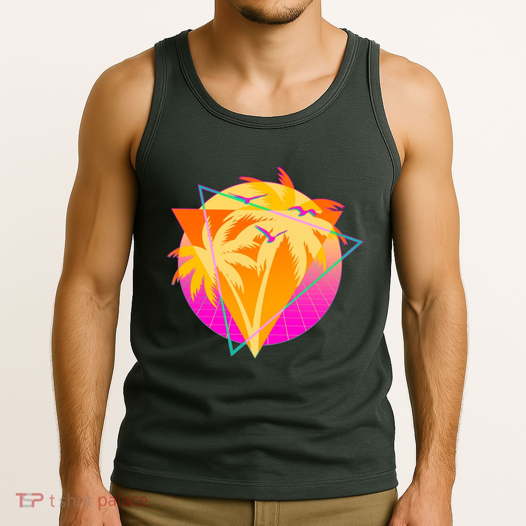 Retro Eighties 80's Tropical Palm Trees Emblem Tank Top