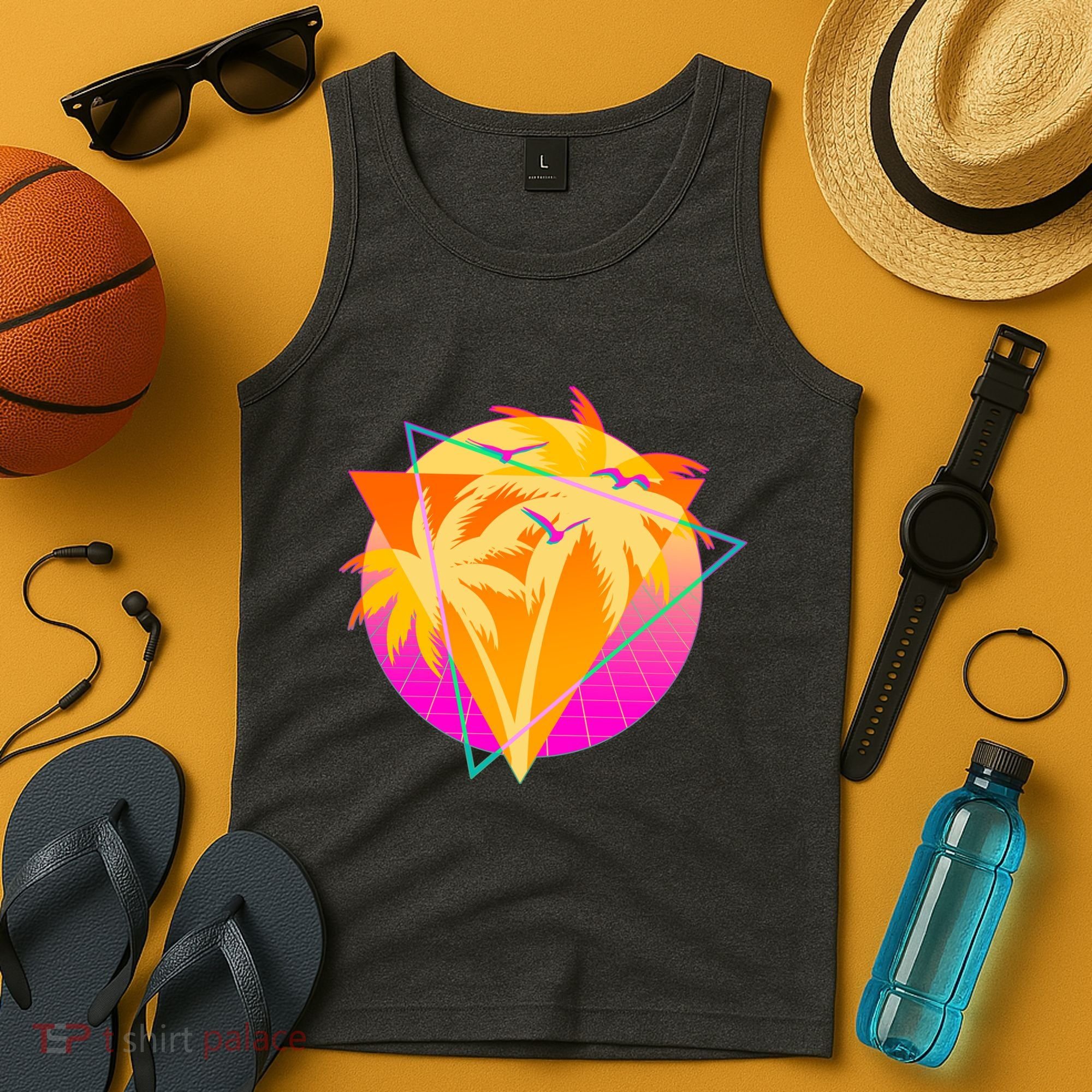 Retro Eighties 80's Tropical Palm Trees Emblem Tank Top