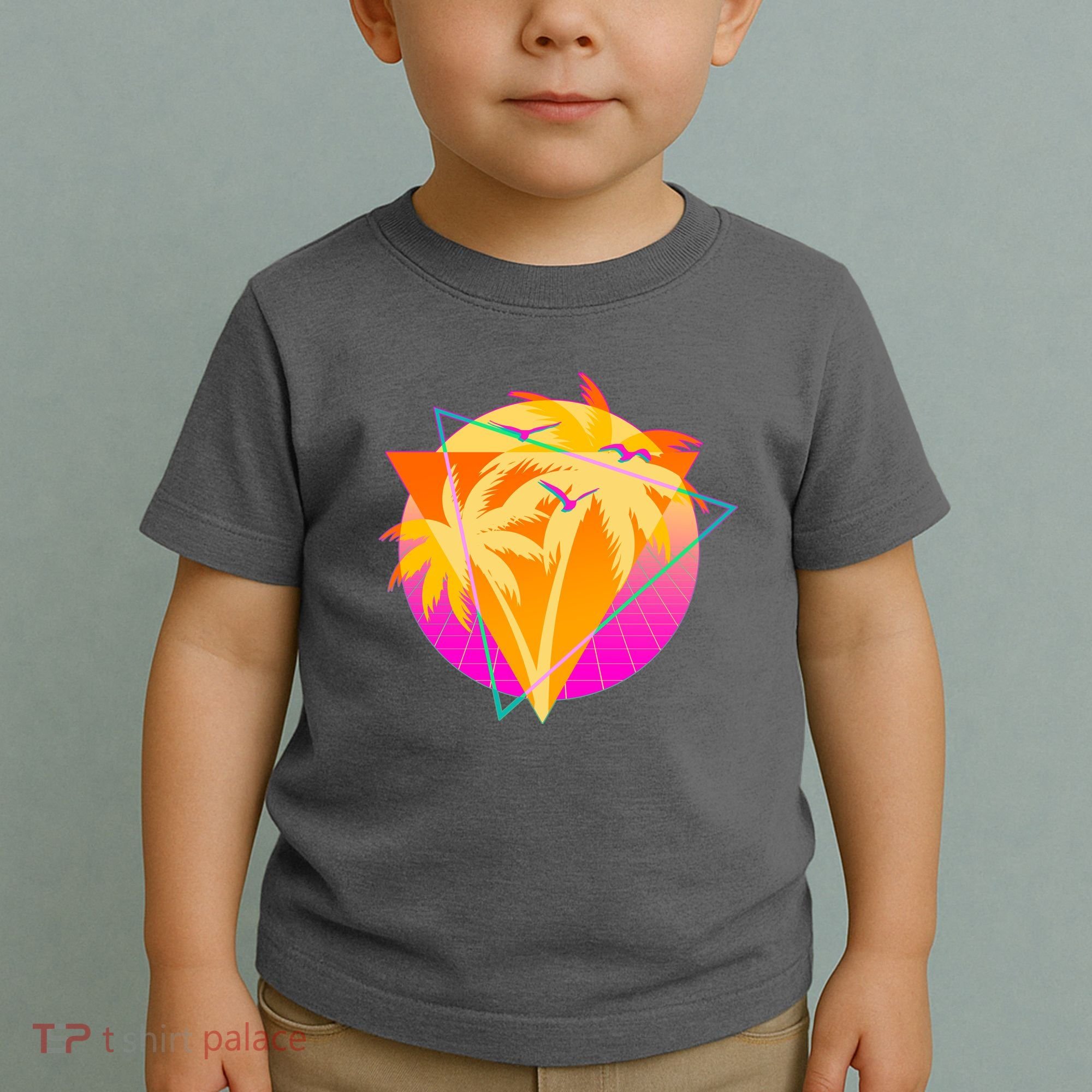 Retro Eighties 80's Tropical Palm Trees Emblem Toddler T-Shirt
