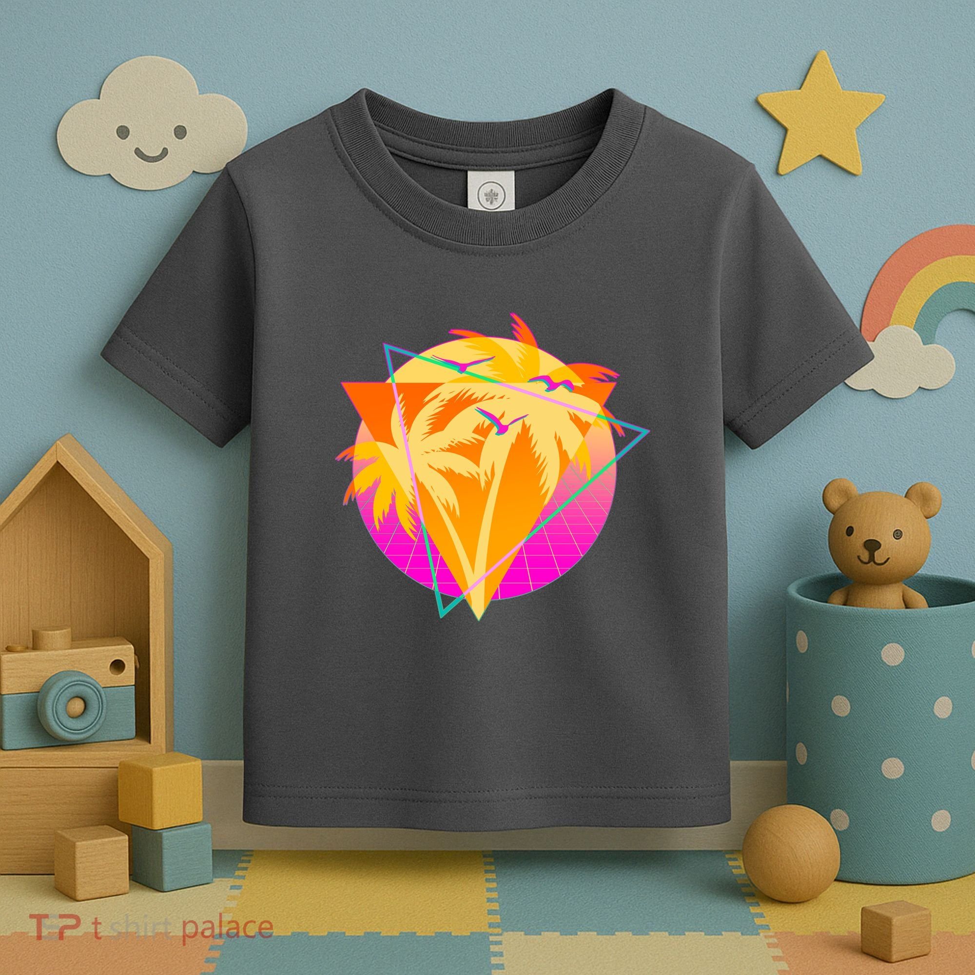 Retro Eighties 80's Tropical Palm Trees Emblem Toddler T-Shirt