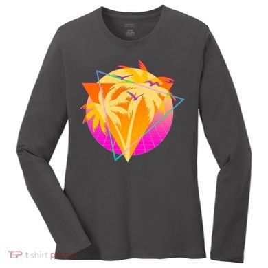 Retro Eighties 80's Tropical Palm Trees Emblem Women's Long Sleeve Shirt