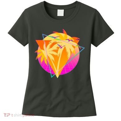 Retro Eighties 80's Tropical Palm Trees Emblem Women's T-Shirt