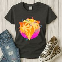 Retro Eighties 80's Tropical Palm Trees Emblem Women's T-Shirt thumb 3