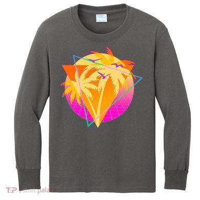 Retro Eighties 80's Tropical Palm Trees Emblem Kids Long Sleeve Shirt