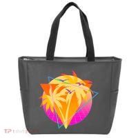 Retro Eighties 80's Tropical Palm Trees Emblem Tote Bag thumb 0