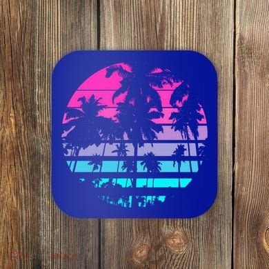 Retro Eighties 80s And 90s Beach Style Design With Palm Trees Great Gift Coaster