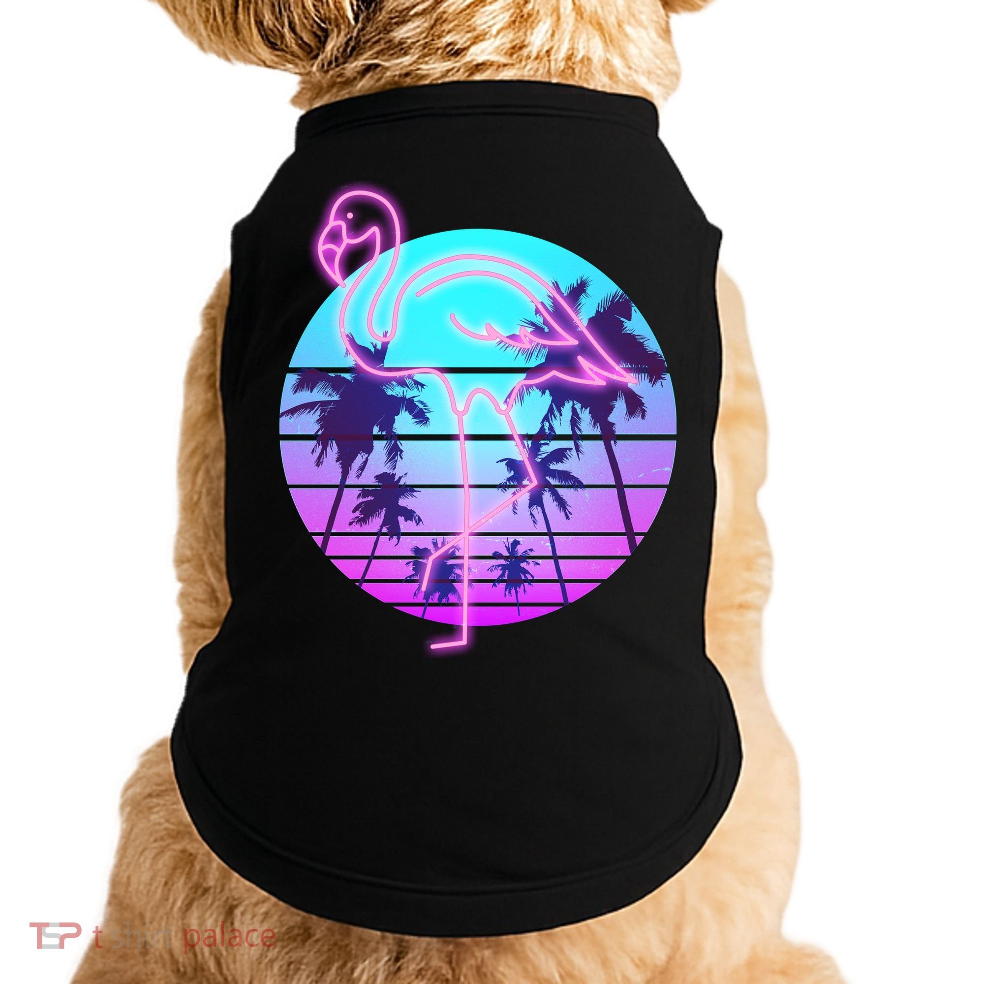 Retro Eighties 80's Neon Flamingo Emblem Doggie Tank
