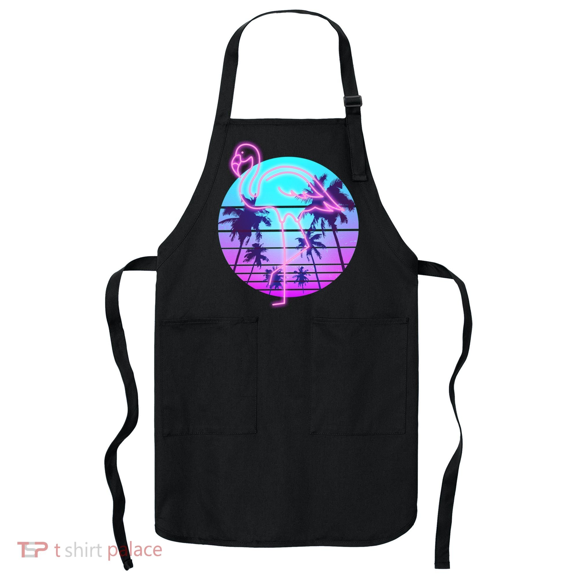 Retro Eighties 80's Neon Flamingo Emblem Apron