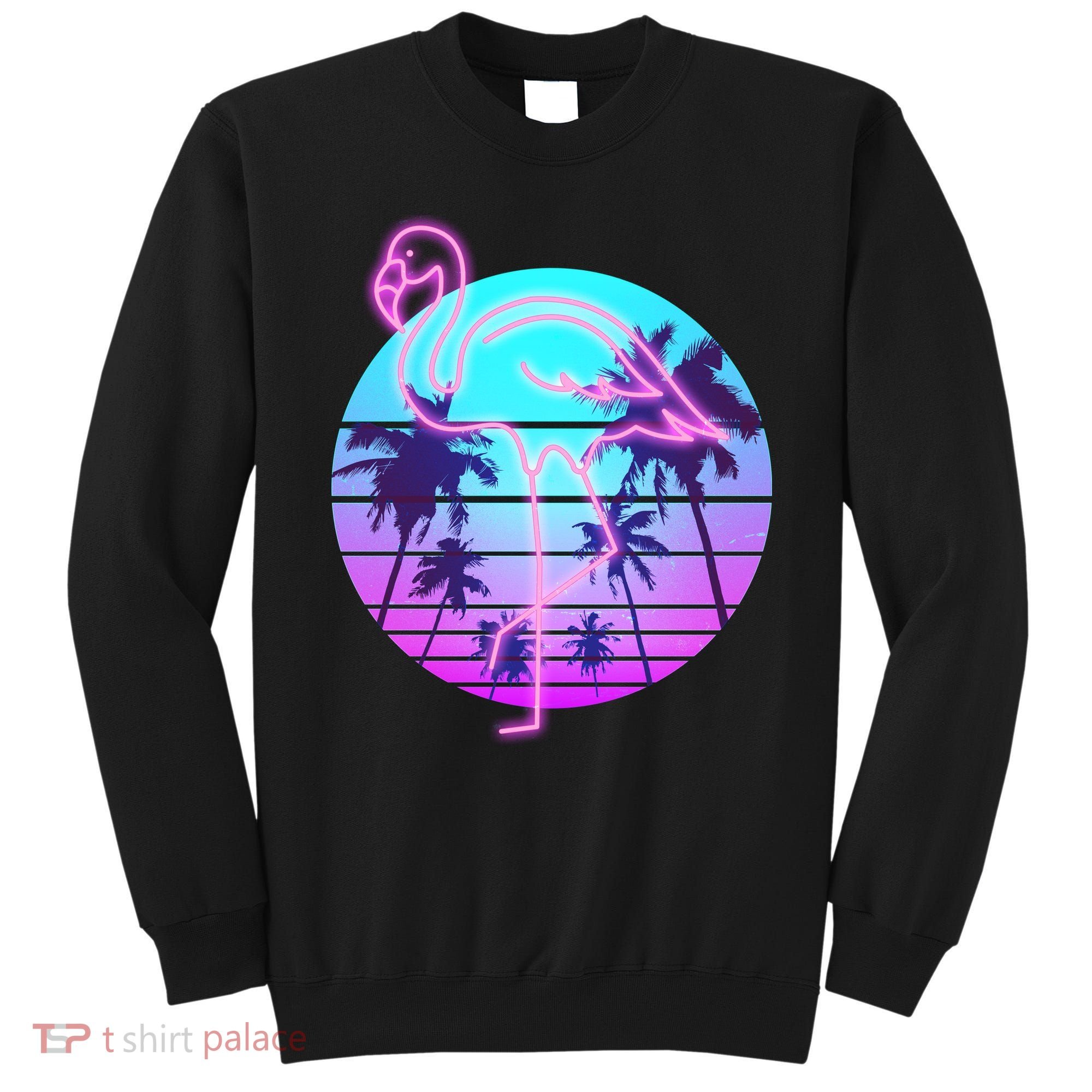 Retro Eighties 80's Neon Flamingo Emblem Sweatshirt