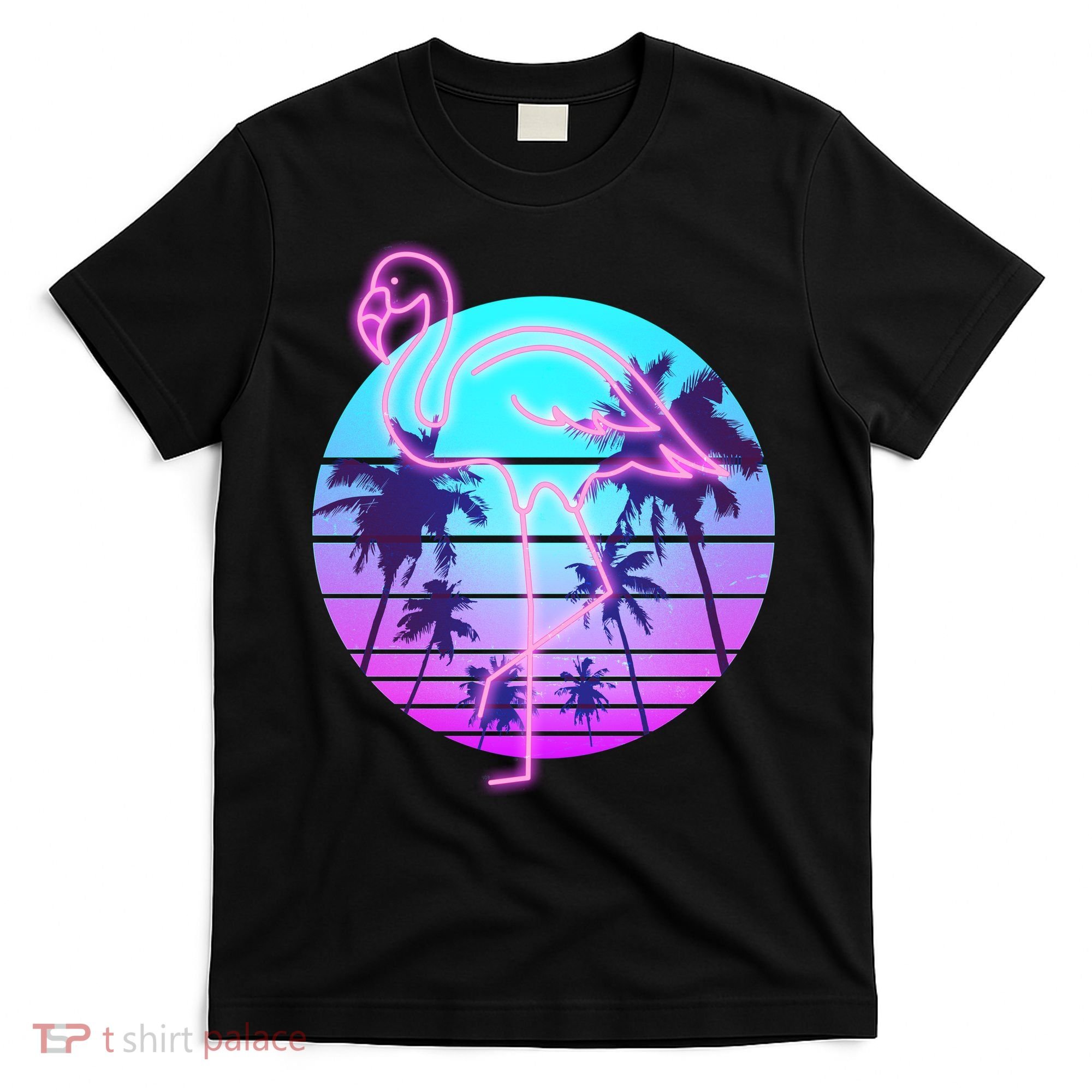 Retro Eighties 80's Neon Flamingo Emblem T-Shirt