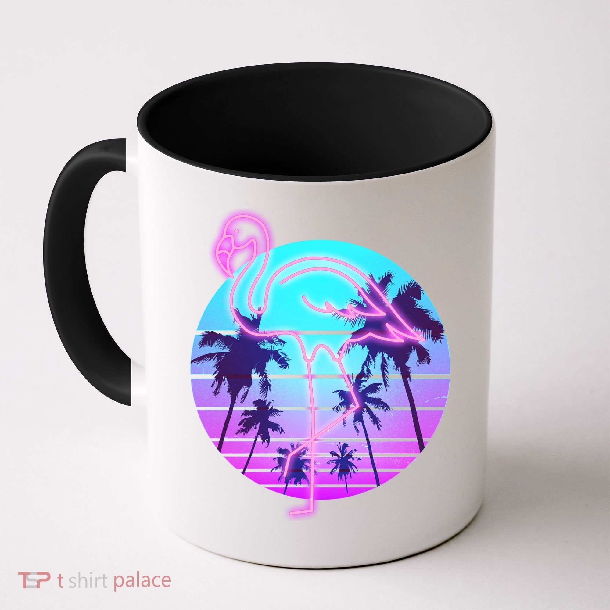 Retro Eighties 80's Neon Flamingo Emblem Coffee Mug