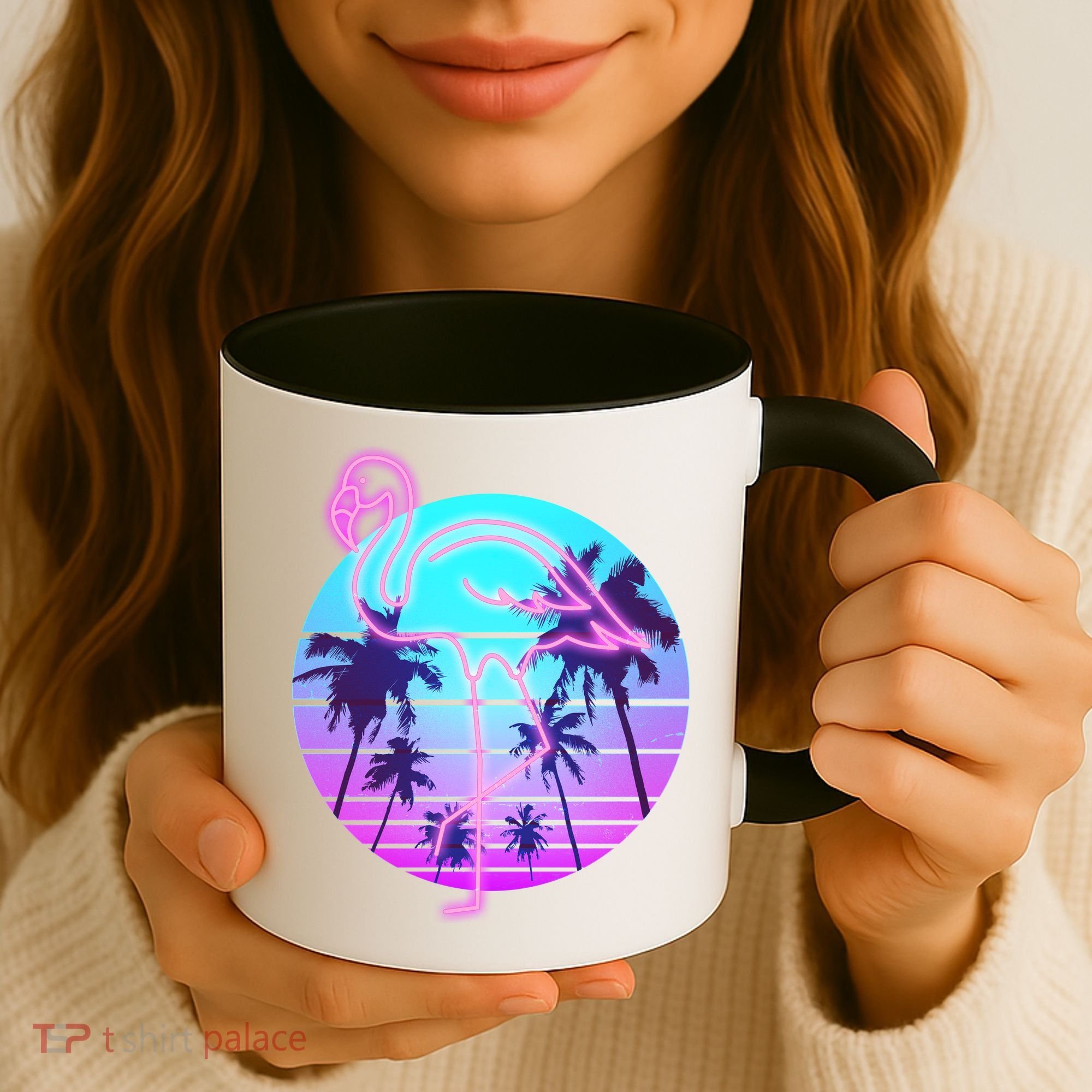 Retro Eighties 80's Neon Flamingo Emblem Coffee Mug